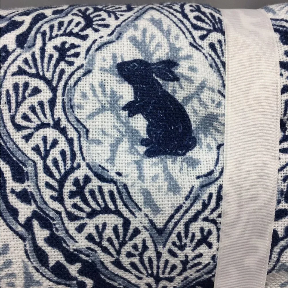 Nicole Miller Easter Bunny Tablecloth 60x104 Blue White Farmhouse Country Spring